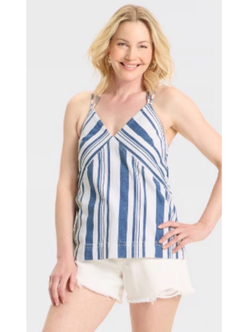 Alpine design blue and White Striped V-Neck Tank Top Jean material XXL brand new